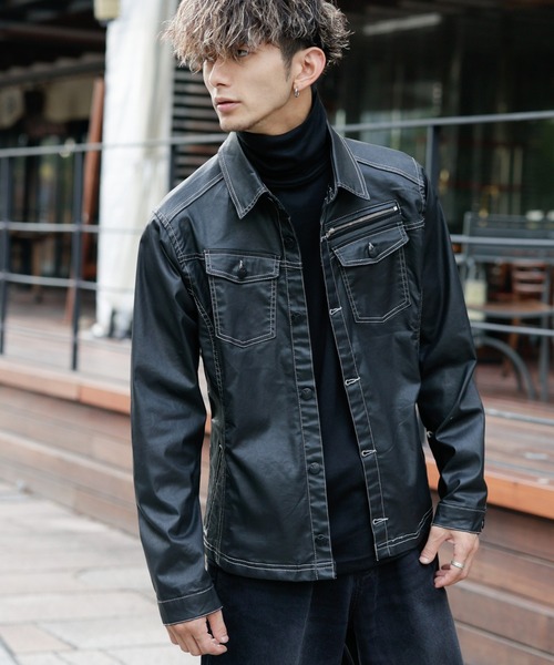 London Denim(ロンドンデニム)の「Erith Denim Shirt/ブラックコーティング オーバーシャツ ブルゾン(デニムジャケット・メンズ・ブラック・SMALL/MEDIUM)」の1枚目の写真