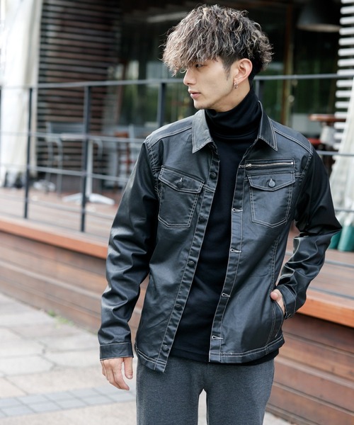 London Denim(ロンドンデニム)の「Erith Denim Shirt/ブラックコーティング オーバーシャツ ブルゾン(デニムジャケット・メンズ・ブラック・SMALL/MEDIUM)」の2枚目の写真