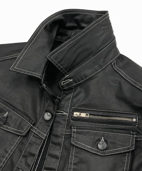 London Denim(ロンドンデニム)の「Erith Denim Shirt/ブラックコーティング オーバーシャツ ブルゾン(デニムジャケット・メンズ・ブラック・SMALL/MEDIUM)」の6枚目の写真