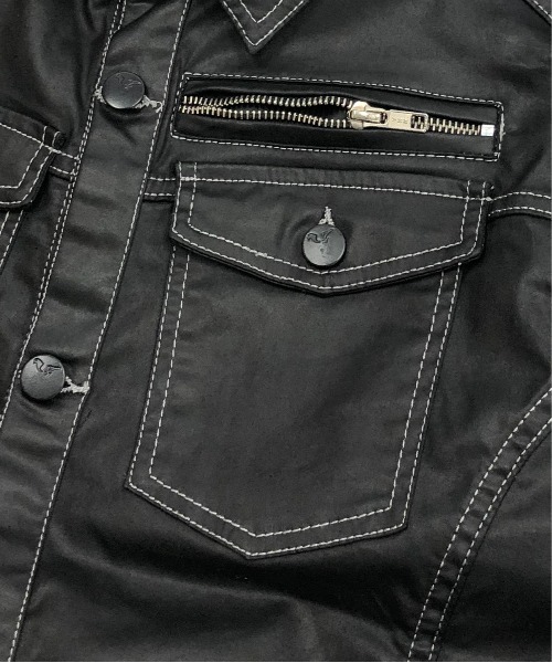 London Denim(ロンドンデニム)の「Erith Denim Shirt/ブラックコーティング オーバーシャツ ブルゾン(デニムジャケット・メンズ・ブラック・SMALL/MEDIUM)」の10枚目の写真