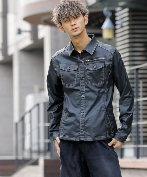 London Denim(ロンドンデニム)の「Erith Denim Shirt/ブラックコーティング オーバーシャツ ブルゾン(デニムジャケット・メンズ・ブラック・SMALL/MEDIUM)」の15枚目の写真