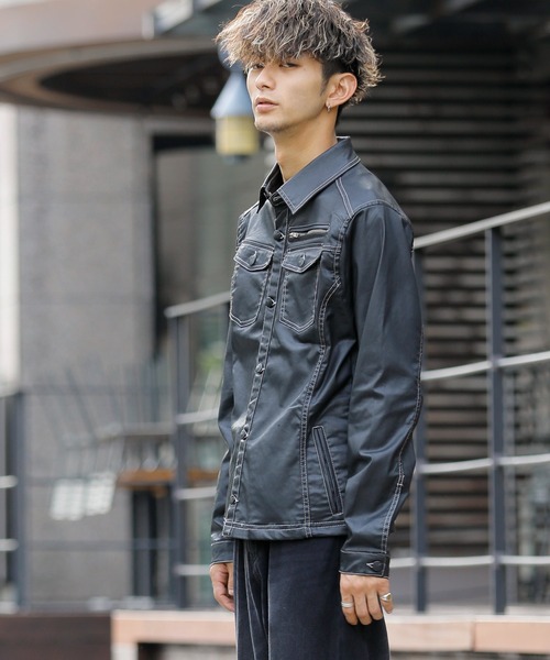 London Denim(ロンドンデニム)の「Erith Denim Shirt/ブラックコーティング オーバーシャツ ブルゾン(デニムジャケット・メンズ・ブラック・SMALL/MEDIUM)」の16枚目の写真