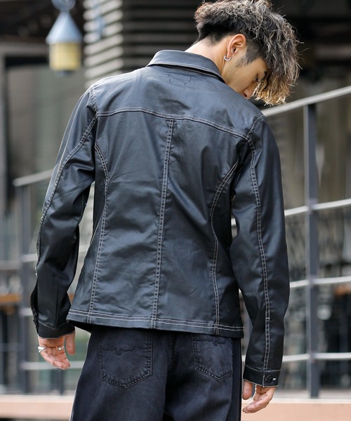 London Denim(ロンドンデニム)の「Erith Denim Shirt/ブラックコーティング オーバーシャツ ブルゾン(デニムジャケット・メンズ・ブラック・SMALL/MEDIUM)」の17枚目の写真