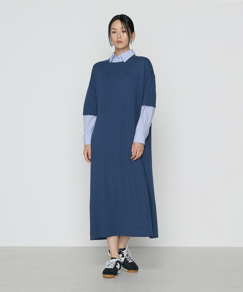 COMME CA（コムサ）の「14G強撚天竺編 ニットワンピース（ワンピース・レディース・ブルー/グレー・FREE）」の6枚目の写真