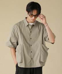 コットンナイロンキャンバスサイドコードビッグマルチポケットハーフスリーブシャツジャケット　セットアップ対応