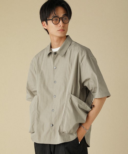 VERON(ヴァロン)の「コットンナイロンキャンバスサイドコードビッグマルチポケットハーフスリーブシャツジャケット セットアップ対応(シャツ/ブラウス・メンズ・ブラック/オリーブ/ベージュ・L/M)」の14枚目の写真