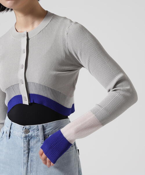 アンスリード　カラーブロックシアーショートカーディガン　36サイズ UN3D.（アンスリード）の「COLOR BLOCK SHEER SHORT CD / カラー