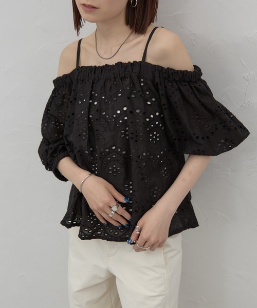 tシャツ インドレース（インド綿）オフショルトップス レディース セール】インドレース（インド綿）オフショルトップス（Tシャツ