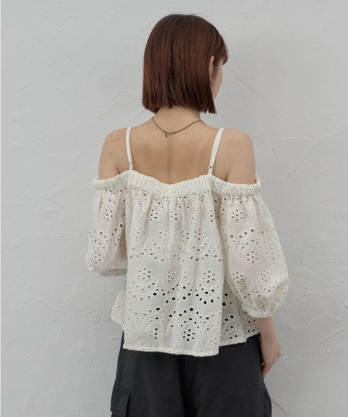 tシャツ インドレース（インド綿）オフショルトップス レディース セール】インドレース（インド綿）オフショルトップス（Tシャツ