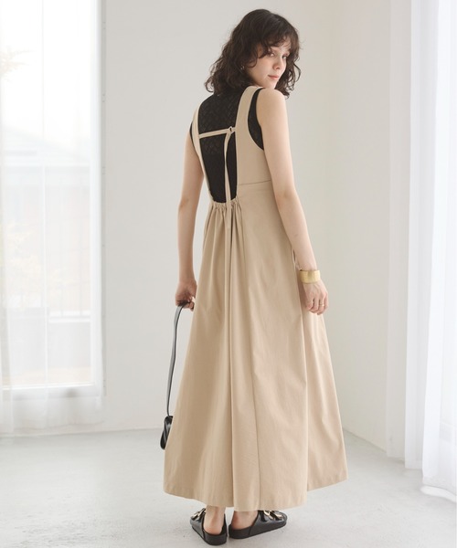 美品　アニエスベーアンファン　プリーツ　ワンピース　ジャンバースカート セール】バックオープン フレア ロング ワンピース / ジャンパー