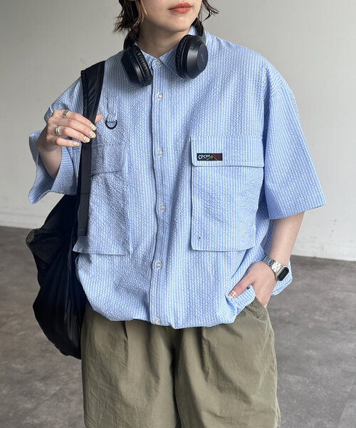 CPCM 半袖チェックフィッシングシャツ ブルー 半袖チェックフィッシングシャツ（シャツ/ブラウス）｜CPCM