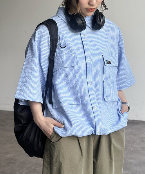 ※値下げ中※ CPCM 半袖チェックフィッシングシャツ ブルー 半袖チェックフィッシングシャツ（シャツ/ブラウス）｜CPCM