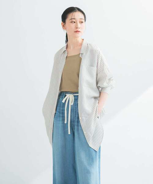 URBAN RESEARCH（アーバンリサーチ）の「new basic　レーヨンシルクストライプオーバーシャツ（シャツ/ブラウス・レディース・ブラック系その他/レッド系その他・FREE）」の2枚目の写真