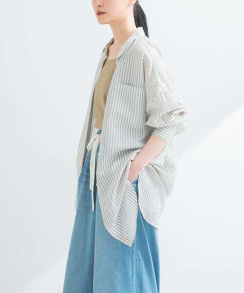 URBAN RESEARCH（アーバンリサーチ）の「new basic　レーヨンシルクストライプオーバーシャツ（シャツ/ブラウス・レディース・ブラック系その他/レッド系その他・FREE）」の4枚目の写真