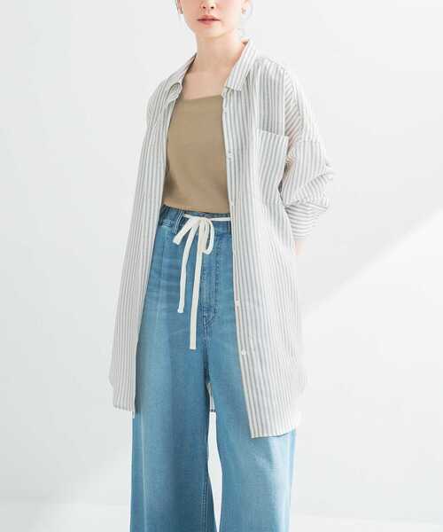 URBAN RESEARCH（アーバンリサーチ）の「new basic　レーヨンシルクストライプオーバーシャツ（シャツ/ブラウス・レディース・ブラック系その他/レッド系その他・FREE）」の5枚目の写真