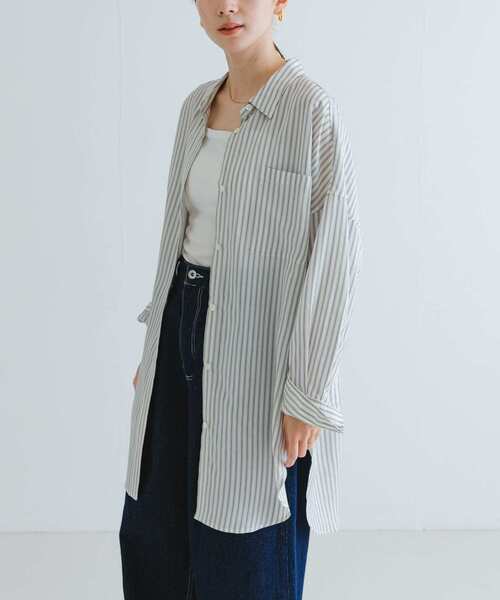 URBAN RESEARCH（アーバンリサーチ）の「new basic　レーヨンシルクストライプオーバーシャツ（シャツ/ブラウス・レディース・ブラック系その他/レッド系その他・FREE）」の8枚目の写真