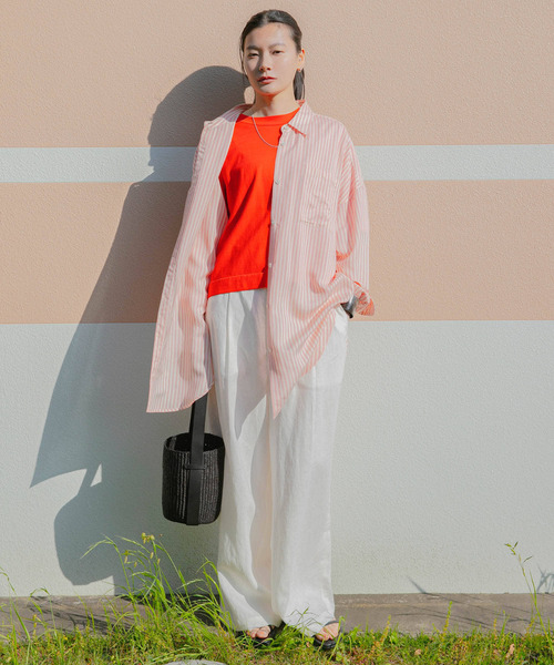 セール】new basic レーヨンシルクストライプオーバーシャツ（シャツ