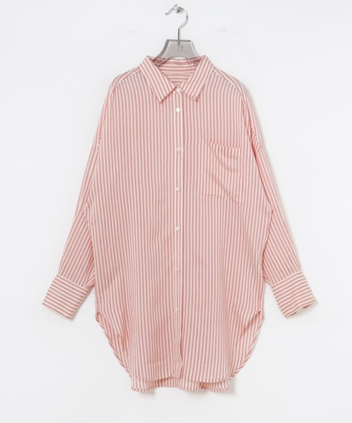 セール】new basic レーヨンシルクストライプオーバーシャツ（シャツ