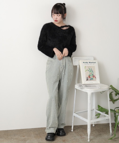 ROOPTOKYO(ループトウキョウ)の「フロントランダムパール付 ハイウエストデニムパンツ(デニムパンツ・レディース・ライトブルー・M)」の6枚目の写真