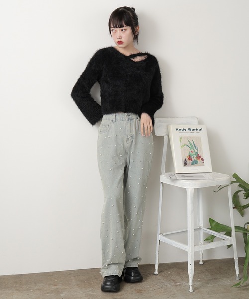 ROOPTOKYO(ループトウキョウ)の「フロントランダムパール付 ハイウエストデニムパンツ(デニムパンツ・レディース・ライトブルー・M)」の7枚目の写真