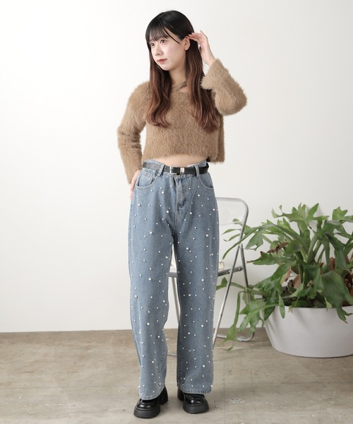 ROOPTOKYO(ループトウキョウ)の「フロントランダムパール付 ハイウエストデニムパンツ(デニムパンツ・レディース・ライトブルー・M)」の14枚目の写真