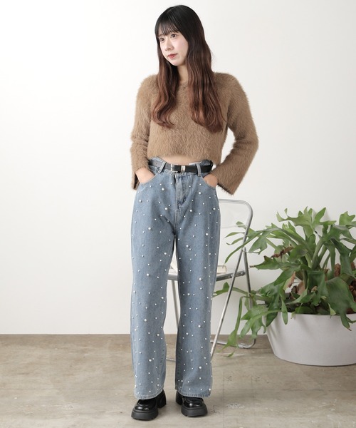 ROOPTOKYO(ループトウキョウ)の「フロントランダムパール付 ハイウエストデニムパンツ(デニムパンツ・レディース・ライトブルー・M)」の15枚目の写真
