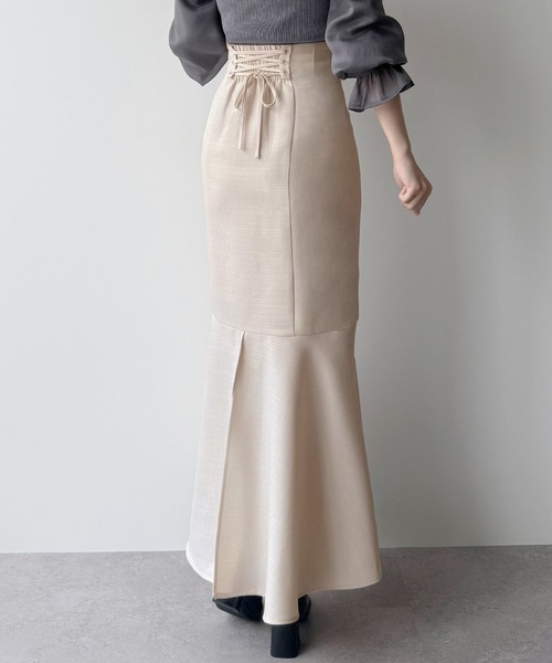 mipiarl(ミピアール)の「ハイウエストレースアップツイードマーメイドスカート(スカート・レディース・アイボリー/ブラック/チャコール・SMALL/LARGE/MEDIUM)」の5枚目の写真