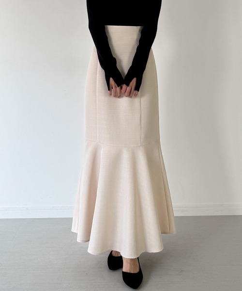 mipiarl(ミピアール)の「ハイウエストレースアップツイードマーメイドスカート(スカート・レディース・アイボリー/ブラック/チャコール・SMALL/LARGE/MEDIUM)」の7枚目の写真