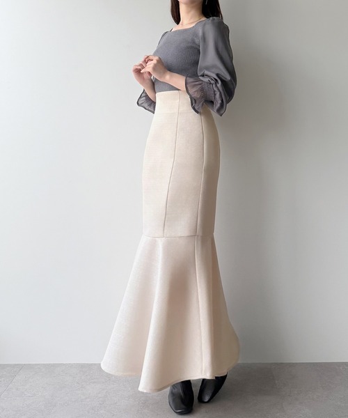 mipiarl(ミピアール)の「ハイウエストレースアップツイードマーメイドスカート(スカート・レディース・アイボリー/ブラック/チャコール・SMALL/LARGE/MEDIUM)」の9枚目の写真