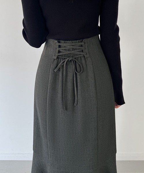 mipiarl(ミピアール)の「ハイウエストレースアップツイードマーメイドスカート(スカート・レディース・アイボリー/ブラック/チャコール・SMALL/LARGE/MEDIUM)」の18枚目の写真