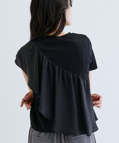 新品未使用タグ付きミュベールフリルTシャツオーガンジー定価26000黒 セール】サッシュフリルTシャツ（Tシャツ/カットソー）｜GALLEST