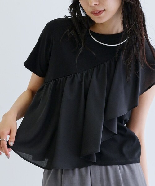 GALLEST（ギャレスト）の「サッシュフリルTシャツ（Tシャツ/カットソー・レディース・ブラック/ホワイト・38）」の9枚目の写真