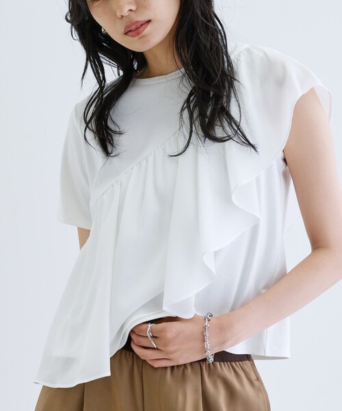 新品未使用タグ付きミュベールフリルTシャツオーガンジー定価26000黒 セール】サッシュフリルTシャツ（Tシャツ/カットソー）｜GALLEST