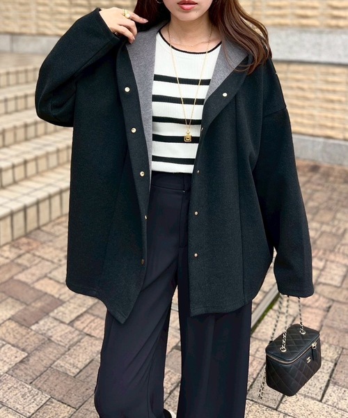 Emma Taylor（エマテイラー）の「ヘリンボーンフーディ―コート（その他アウター・レディース・ブラック/ライトベージュ・FREE）」の6枚目の写真