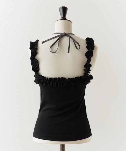 ROOPTOKYO(ループトウキョウ)の「Faux Layered Frilled Camisole / フェイクレイヤード フリルキャミソール 夏物 夏服(キャミソール・レディース・グレー/ブラック・FREE)」の4枚目の写真