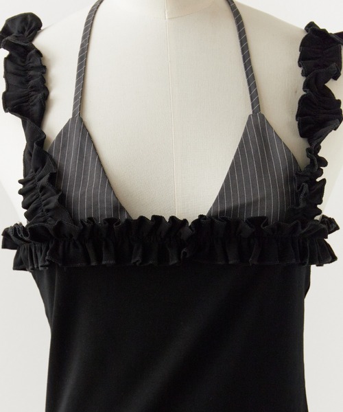 ROOPTOKYO(ループトウキョウ)の「Faux Layered Frilled Camisole / フェイクレイヤード フリルキャミソール 夏物 夏服(キャミソール・レディース・グレー/ブラック・FREE)」の14枚目の写真
