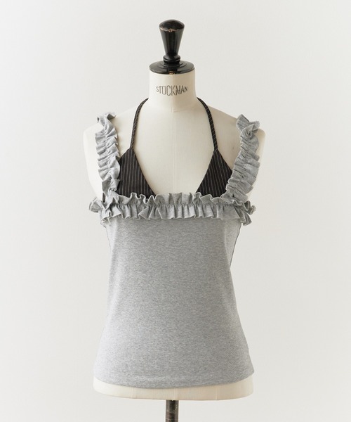 ROOPTOKYO(ループトウキョウ)の「Faux Layered Frilled Camisole / フェイクレイヤード フリルキャミソール 夏物 夏服(キャミソール・レディース・グレー/ブラック・FREE)」の9枚目の写真