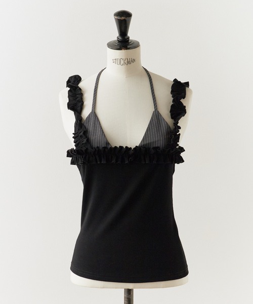 ROOPTOKYO(ループトウキョウ)の「Faux Layered Frilled Camisole / フェイクレイヤード フリルキャミソール 夏物 夏服(キャミソール・レディース・グレー/ブラック・FREE)」の3枚目の写真