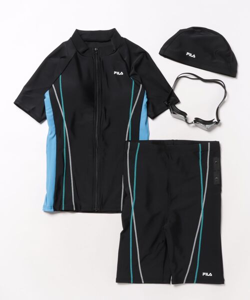 FILA☆フィラ☆レディーススイム４点セット☆ブルー系☆9M FILA 水着 「FILA/フィラ」レディースボーダーTシャツ付き水着4
