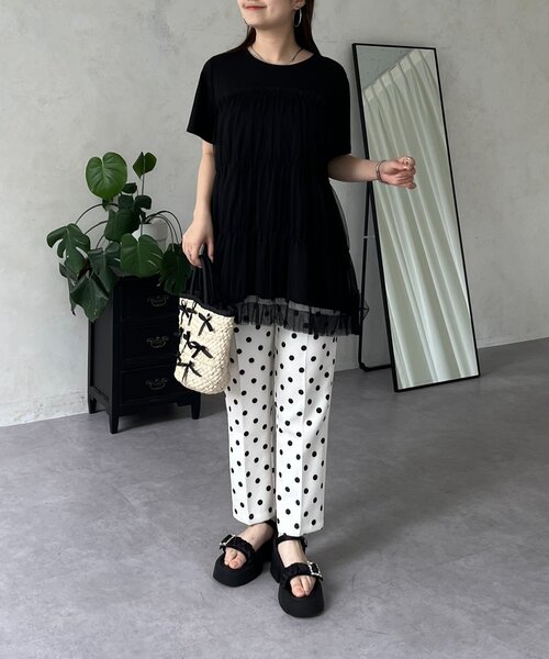 prose verse(プロズヴェール)の「チュールティアードドッキングTシャツ(Tシャツ/カットソー・レディース・ブラック/オフホワイト・LARGE/MEDIUM)」の3枚目の写真