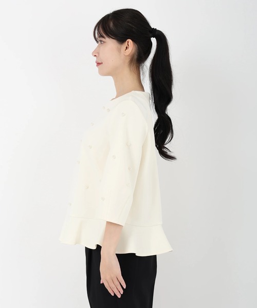 STRAWBERRY-FIELDS（ストロベリーフィールズ）の「パールライトダンボール_パール付きジャージプルオーバー（Tシャツ/カットソー・レディース・オフホワイト/グレー・2）」の6枚目の写真