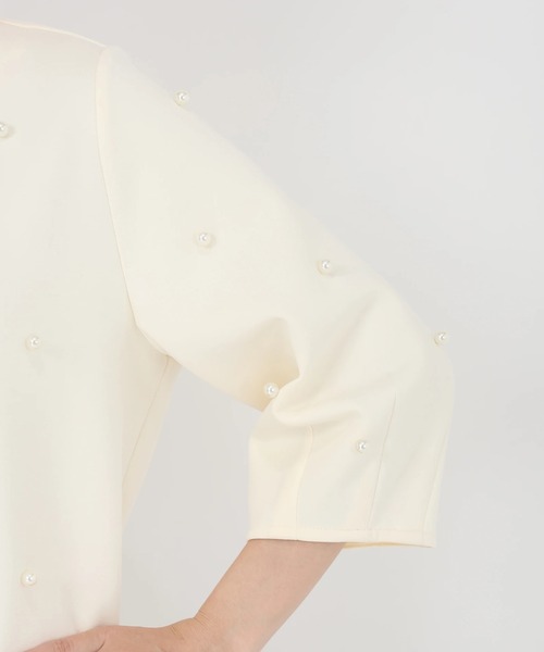 STRAWBERRY-FIELDS（ストロベリーフィールズ）の「パールライトダンボール_パール付きジャージプルオーバー（Tシャツ/カットソー・レディース・オフホワイト/グレー・2）」の10枚目の写真