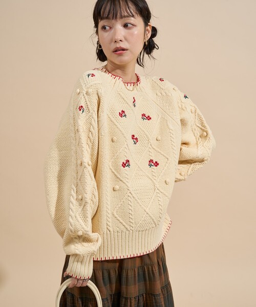 Freak's Store ケーブルニット セーター Fサイズ オフホワイト FREAK'S STORE ニット セーター 金ボタン ケーブルニット