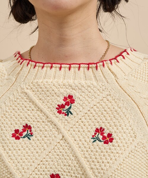 セール】花刺繍 ニットプルオーバー/ ケーブルニット（ニット