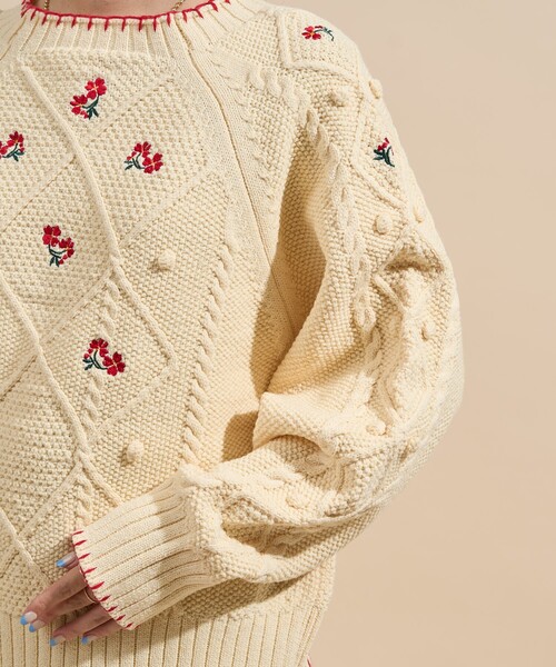 m様へ♥GWまで ※ブーケプルズ セール】花刺繍 ニットプルオーバー/ ケーブルニット（ニット