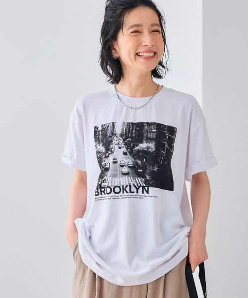 CROSS FUNCTION（クロスファンクション）の「エブ楽 BROOKLYNフォトプリントTシャツ（Tシャツ/カットソー・レディース・ホワイト・FREE）」の2枚目の写真