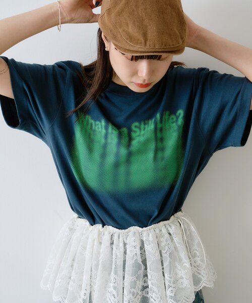 WHIMSIC(ウィムジック)の「【UNISEX】 ミラージュ シルクスクリーン プリントT(Tシャツ/カットソー・レディース・ネイビー/ホワイト・1/2)」の3枚目の写真