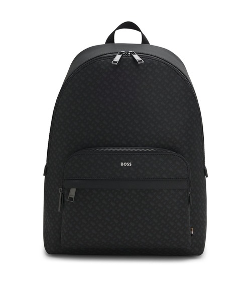 H*l様 美品✨BOSS バックパック フォイルプリント ロゴ ブラック モノグラム バックパック フォイルエンボスロゴ（バックパック