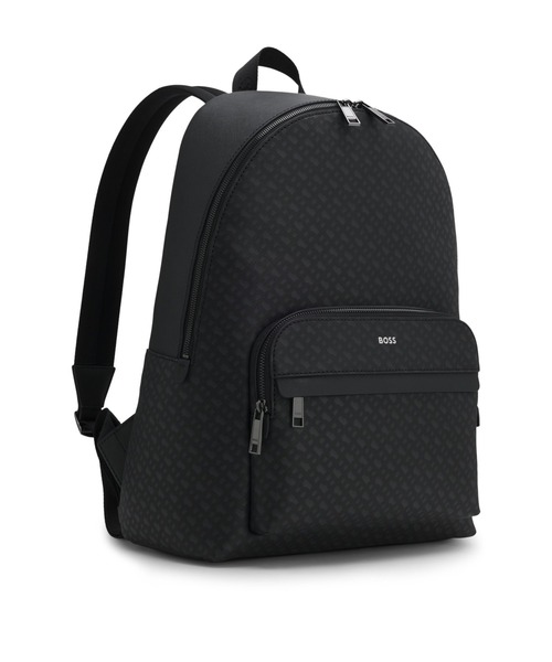 BOSSモノグラムブラックリュック バッグパック モノグラム バックパック フォイルエンボスロゴ（バックパック