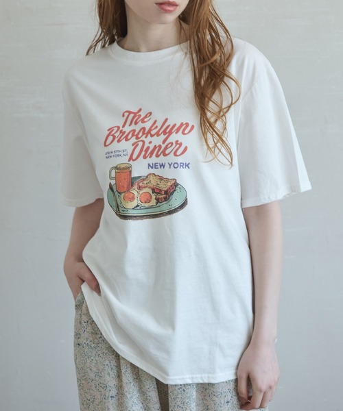Crisp(クリスプ)の「モーニングプレートTシャツ(Tシャツ/カットソー・レディース・ブラウン/ホワイト・FREE)」の6枚目の写真